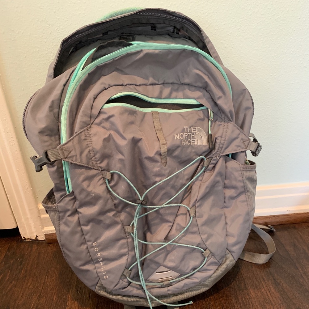 North Face Gray and Teal Backpack